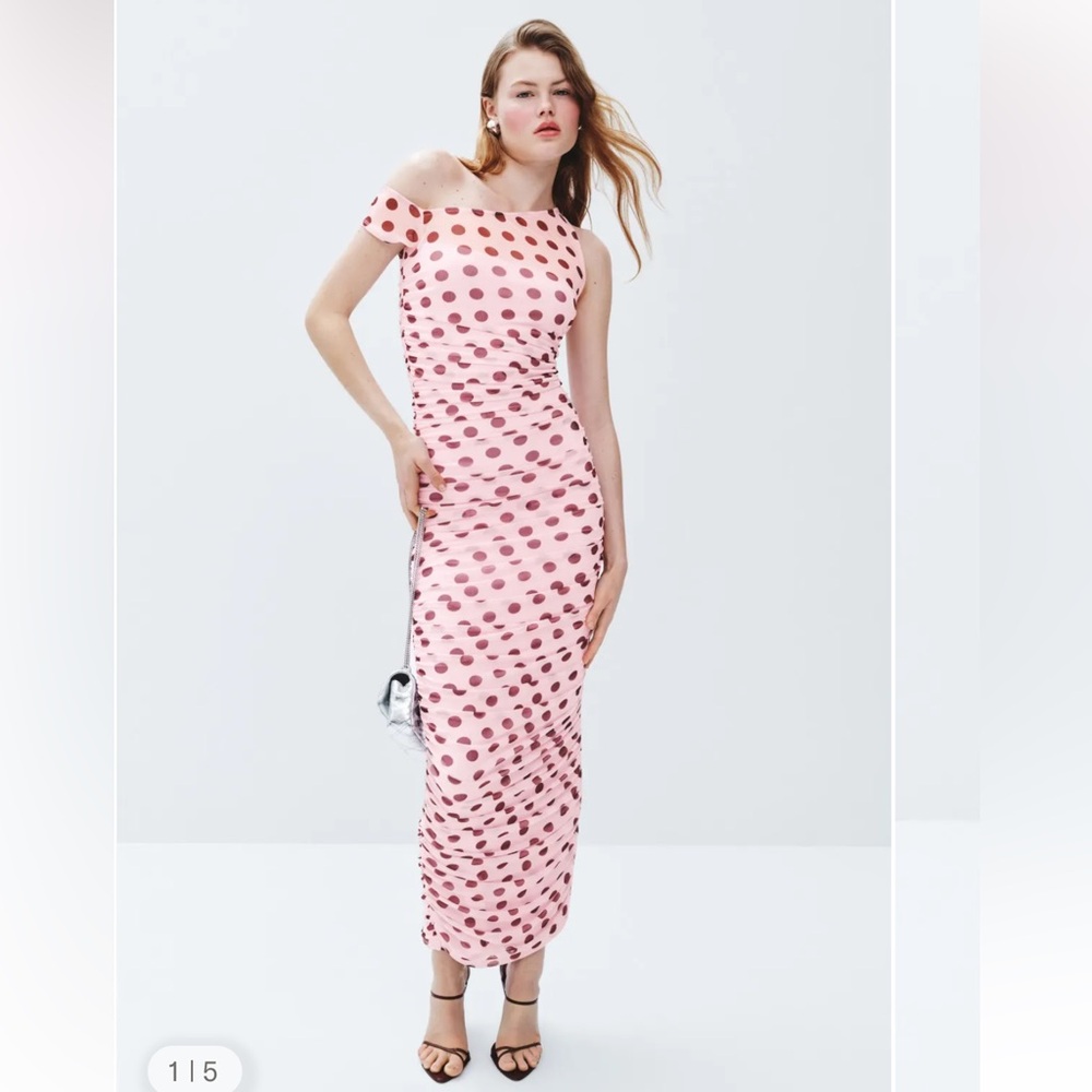 AFRM Pink Maxi Dress with Burgundy Polka Dots